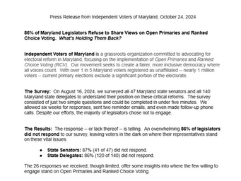 Maryland State Legislature Survey Press Release