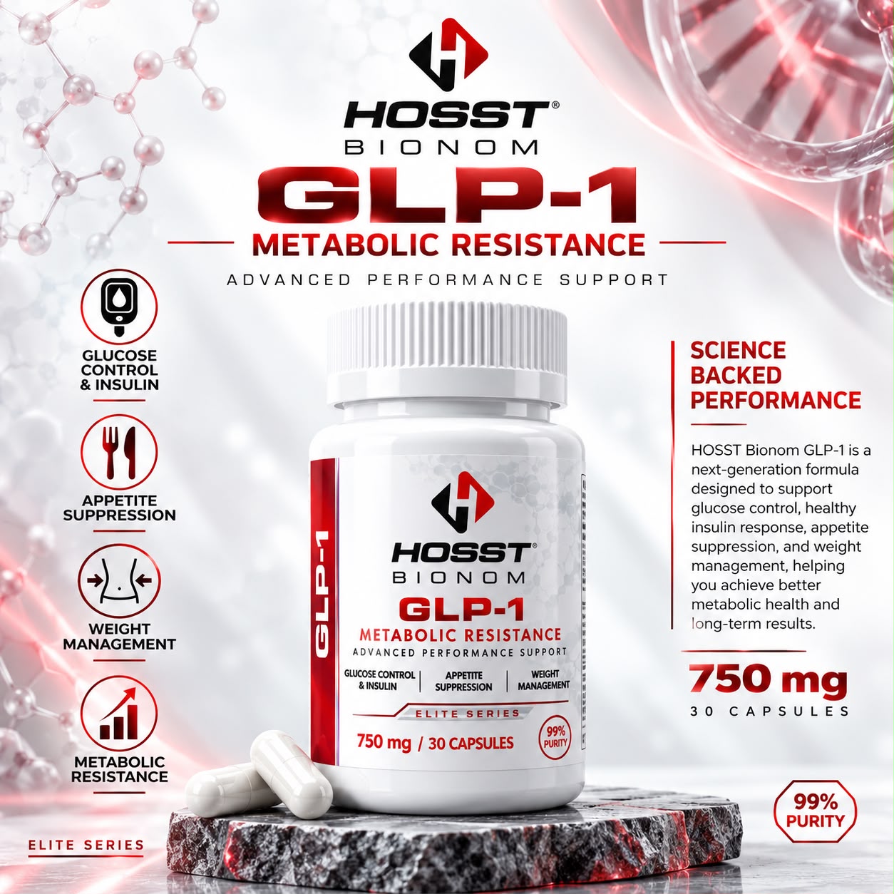 GLP-1 Metabolic Resistance - 750 mg / 30 Capsules by HOSST BIONOM — image 2