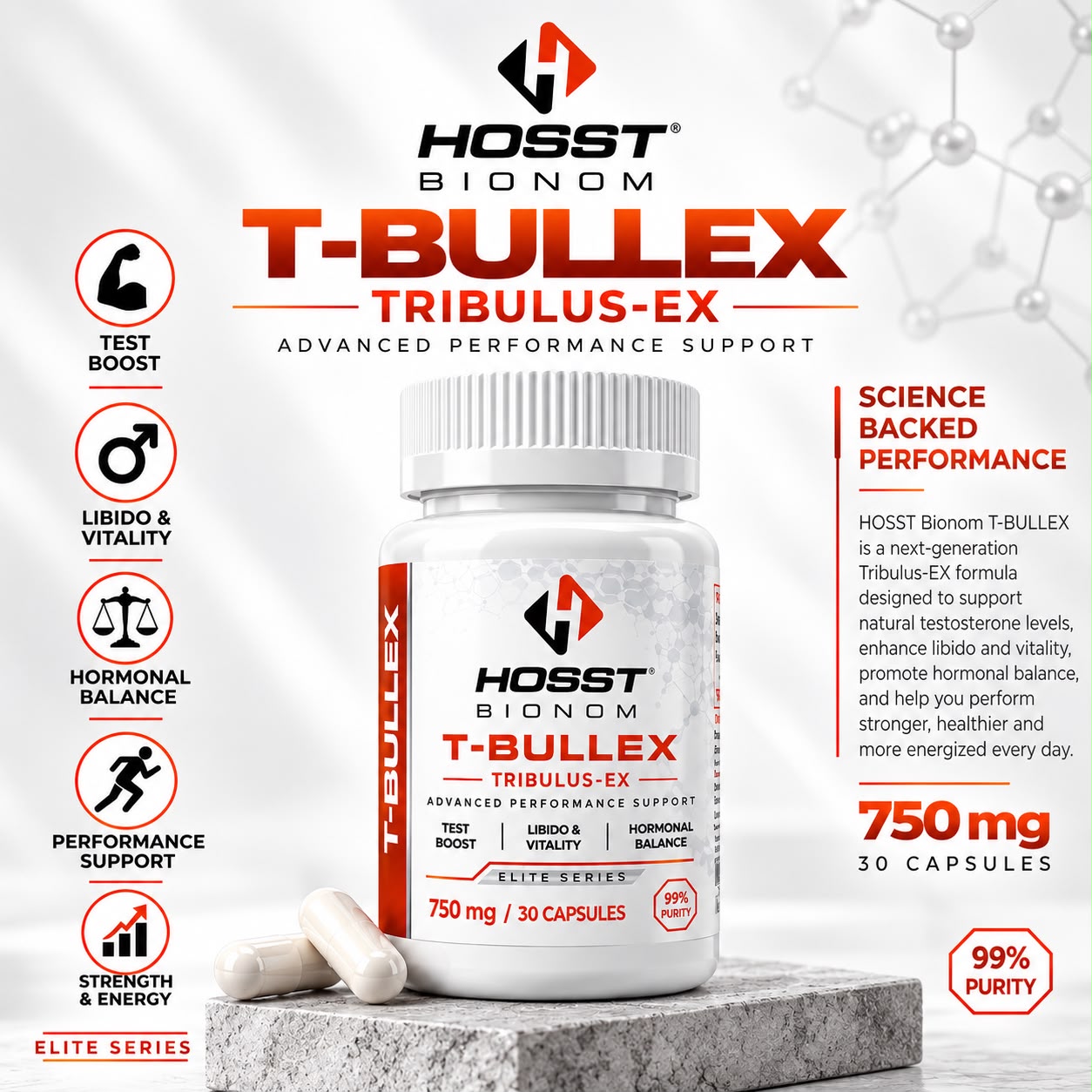 T-Bullex Tribulus-EX - 750 mg / 30 Capsules by HOSST BIONOM — image 2