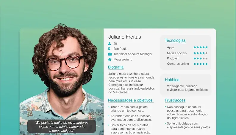 Persona do projeto com perfil do usuário, incluindo objetivos, comportamentos, necessidades e contexto de uso
