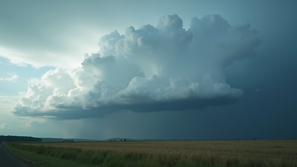 High angle view of a significant cloud formation indicating possible storms