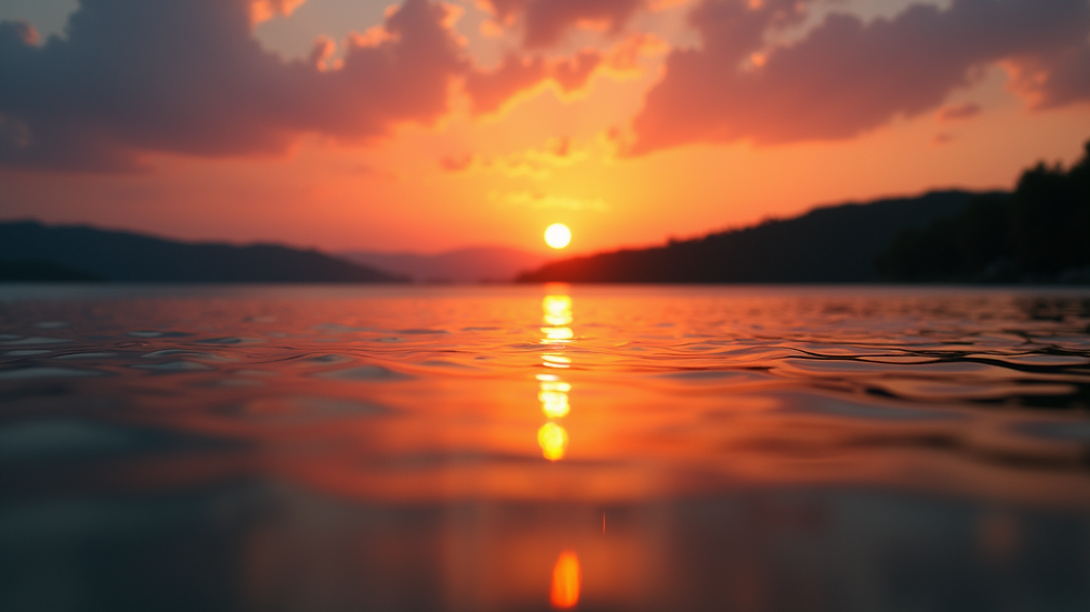 High angle view of a vibrant sunset over a calm lake