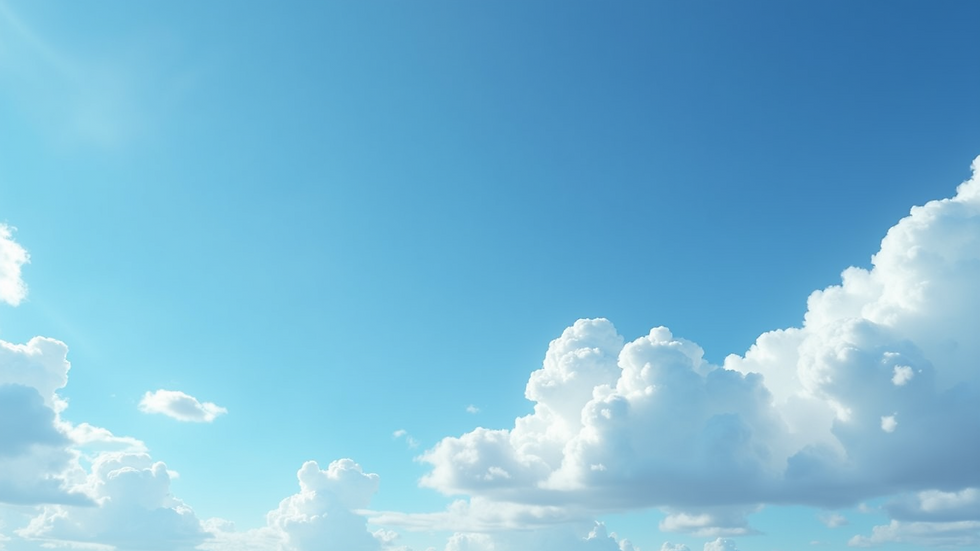 Eye-level view of a blue sky with a few fluffy clouds