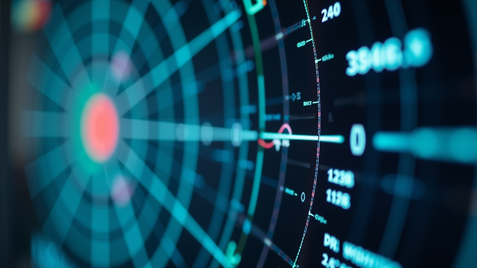 Close-up view of a radar screen displaying real-time weather data