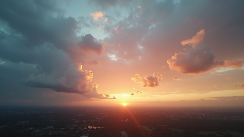 Wide-angle view of a cloudy evening sky before sunset