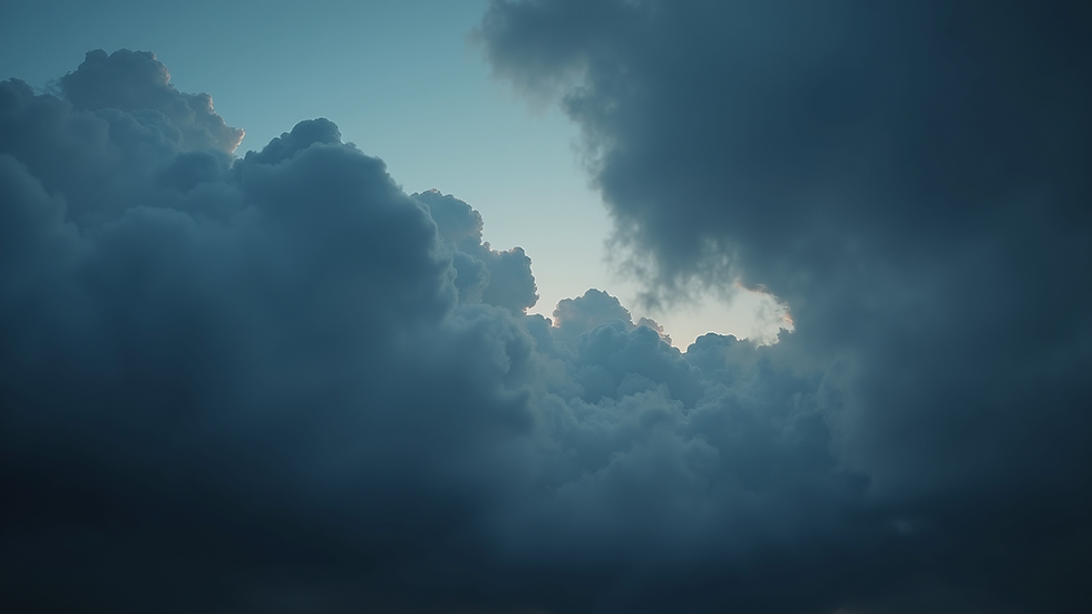 Eye-level view of dark clouds gathering in the evening sky