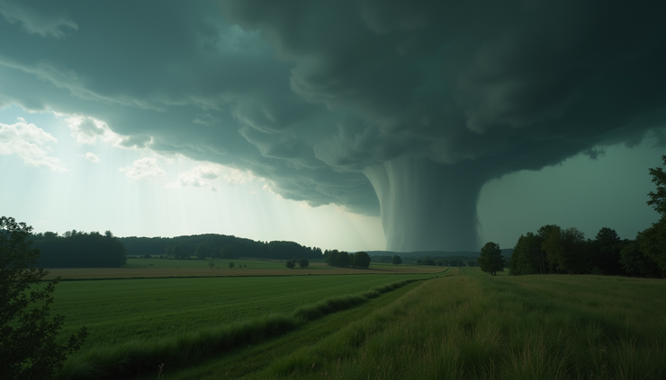 Eye-level view of a stormy sky over a rural New York landscape