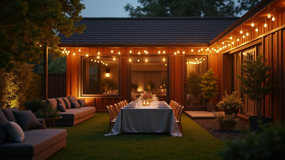 High angle view of a cozy backyard setup for an evening gathering