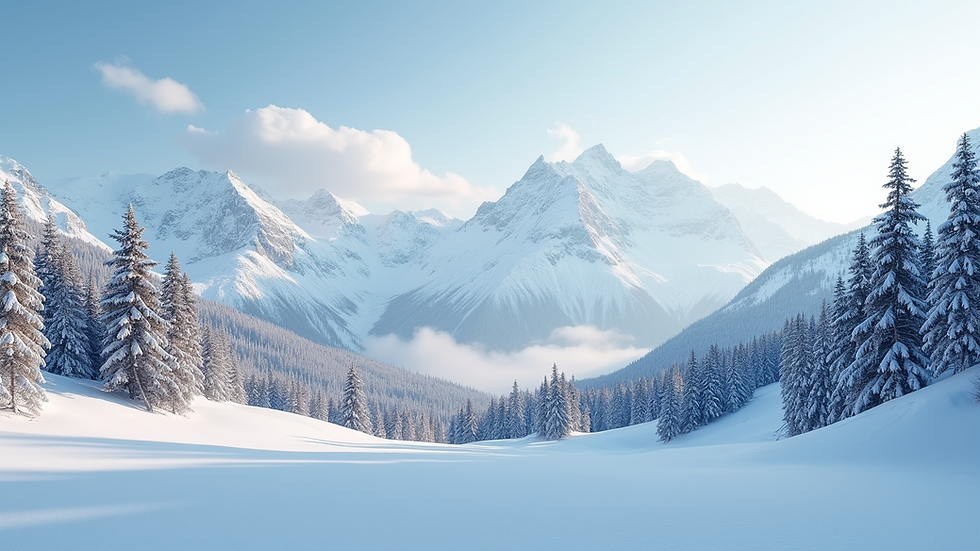 Eye-level view of a snow-covered mountain landscape in August