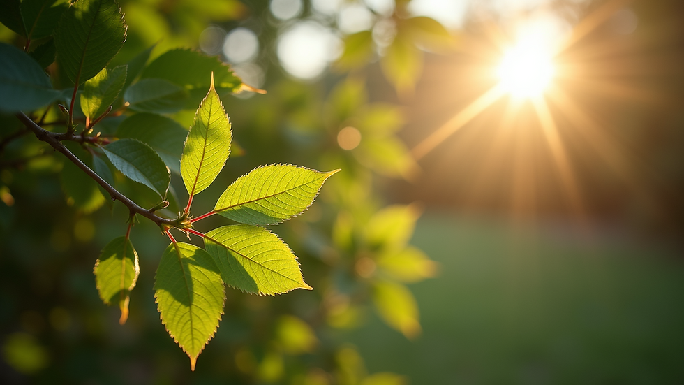 Close-up view of sunlight filtering through tree leaves