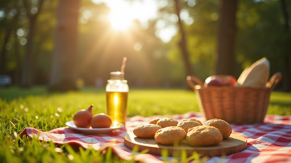 Eye-level view of a sunny picnic setting