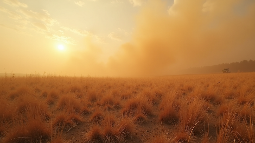 Wide angle view of a dry, grassland area in a fire weather watch