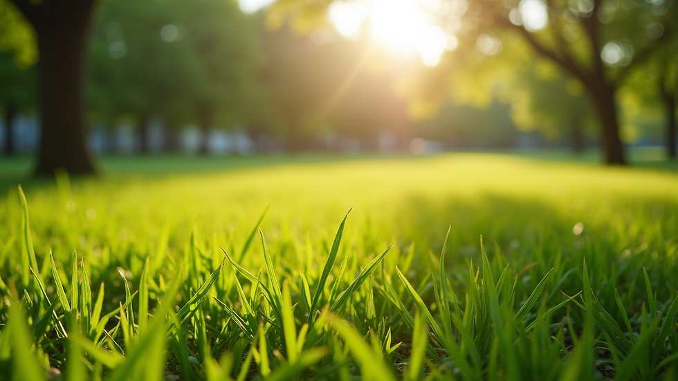 High angle view of a sunny park with green grass