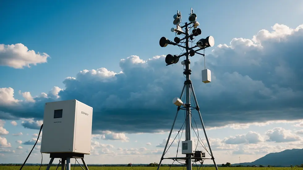 Low-angle view of a weather station with meteorological equipment