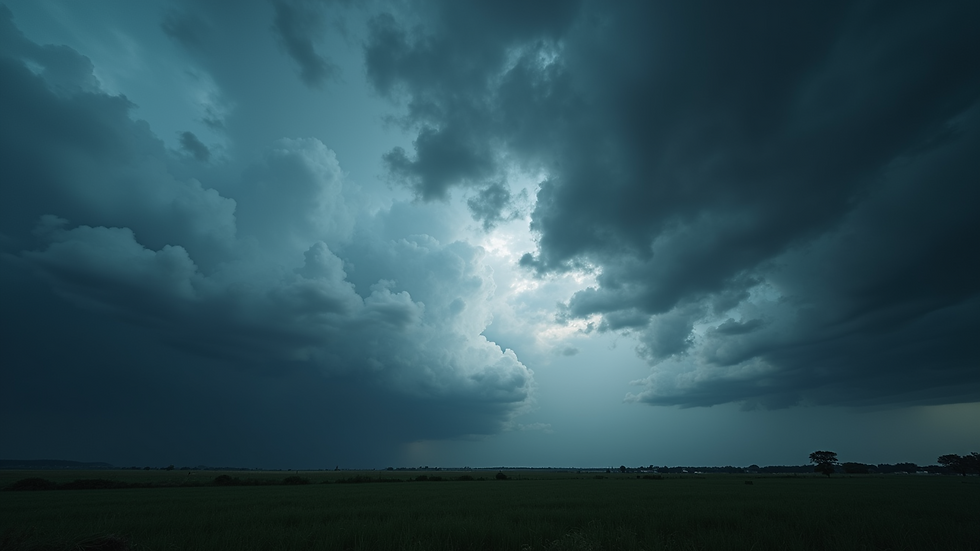 Eye-level view of a vibrant thunderstorm cloud formation