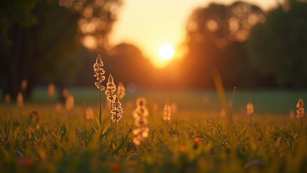 Tranquil park scene during sunset