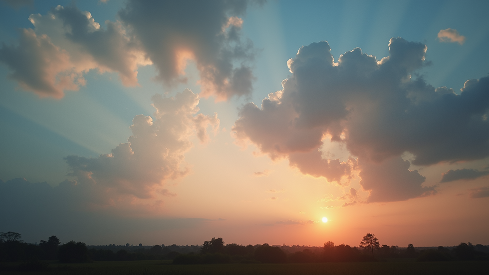 Eye-level view of a dusky sky with scattered clouds