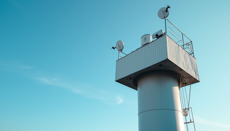 Close-up view of a weather station with a clear sky in the background