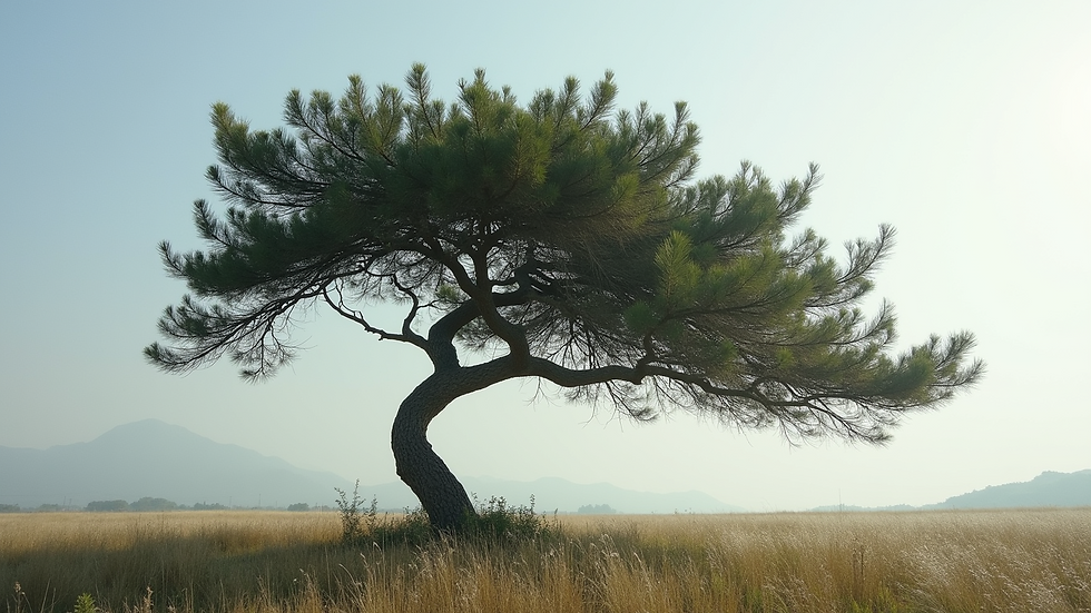 High angle view of a tree bending in strong winds