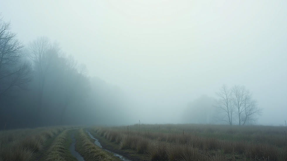 Eye-level view of fog settling over a quiet landscape