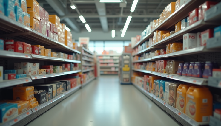 Eye-level view of Ollies store interior with aisles of discounted products