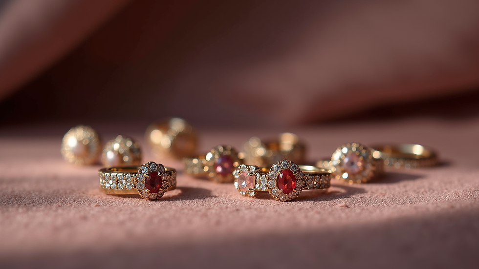 Close-up view of a collection of stylish earrings displayed on a velvet surface