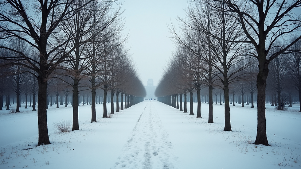 High angle view of a park with bare trees in winter