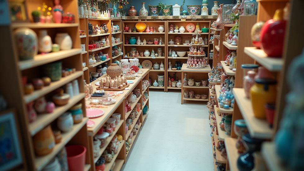 High angle view of a vibrant home decor section in a retail store