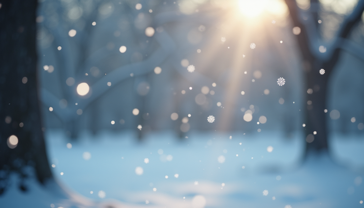 Close-up view of snowflakes falling on a cold winter morning