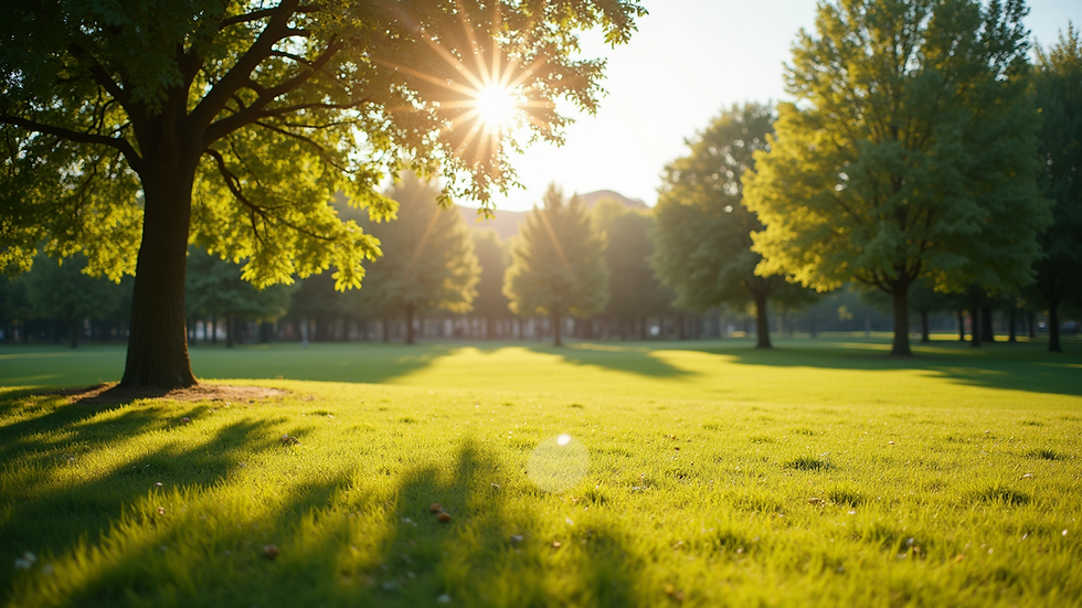Wide angle view of a bright sunny day in a park