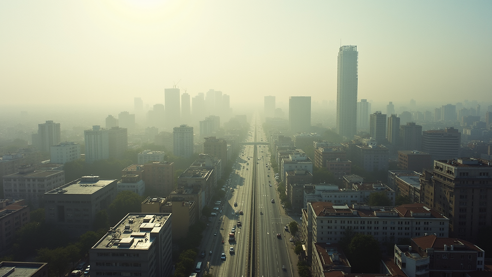 High angle view of an urban landscape with a visible haze