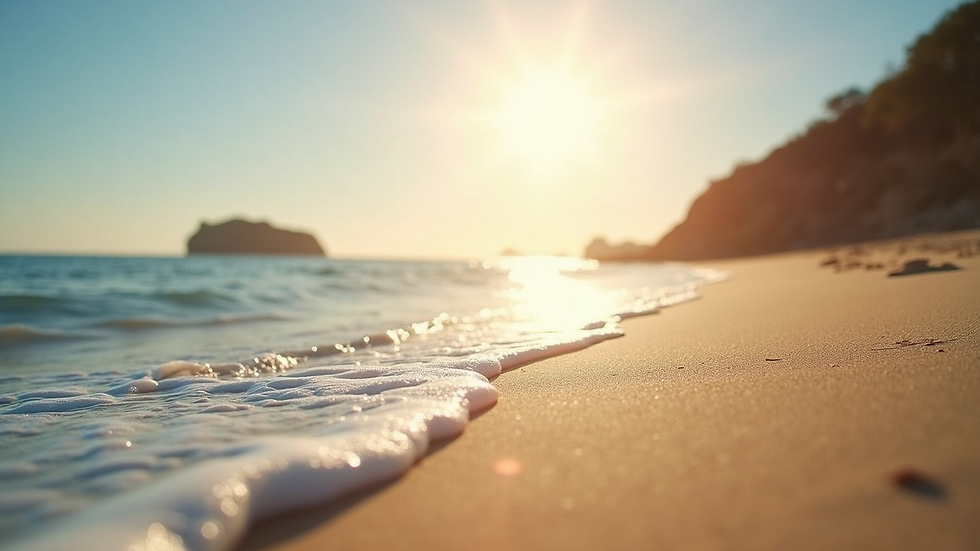 Close-up view of a sunlit beach with gentle waves