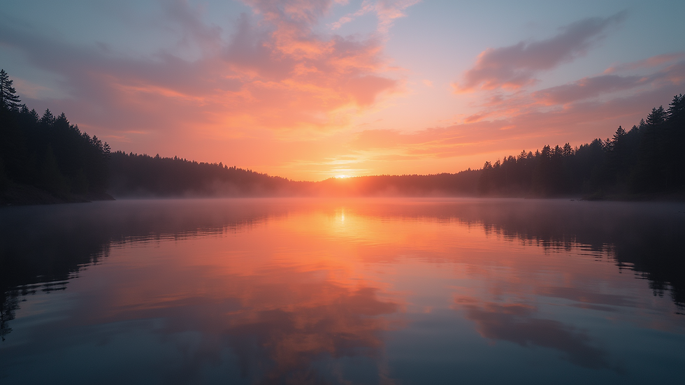 High angle view of a serene sunset over a lake