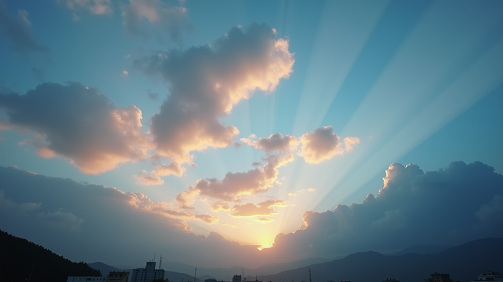 Eye-level view of a serene evening sky with scattered clouds