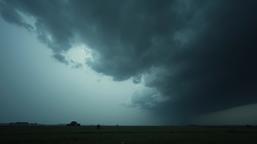 Wide angle view of a cloudy sky with dark rain clouds