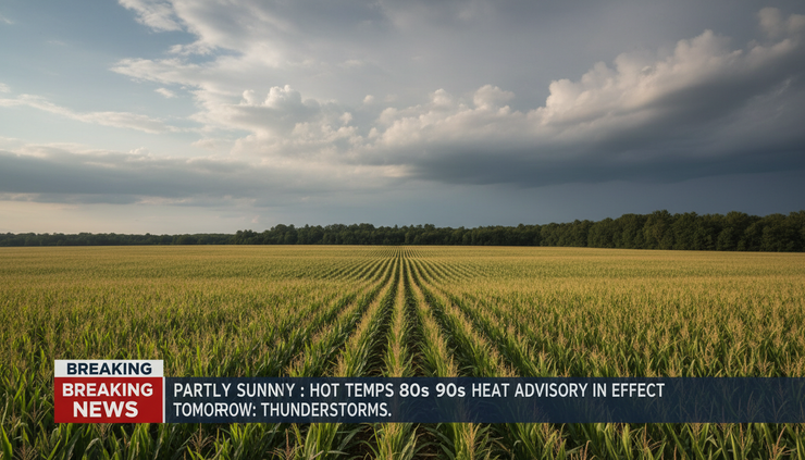 Wide-angle view of a farm field beneath a mix of sun and storm clouds in Central New York.