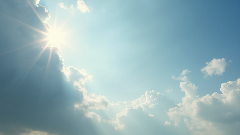 Eye-level view of a cloud-filled sky with patches of sunlight