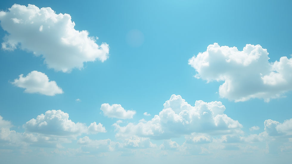 Close-up view of a bright blue sky with fluffy white clouds.