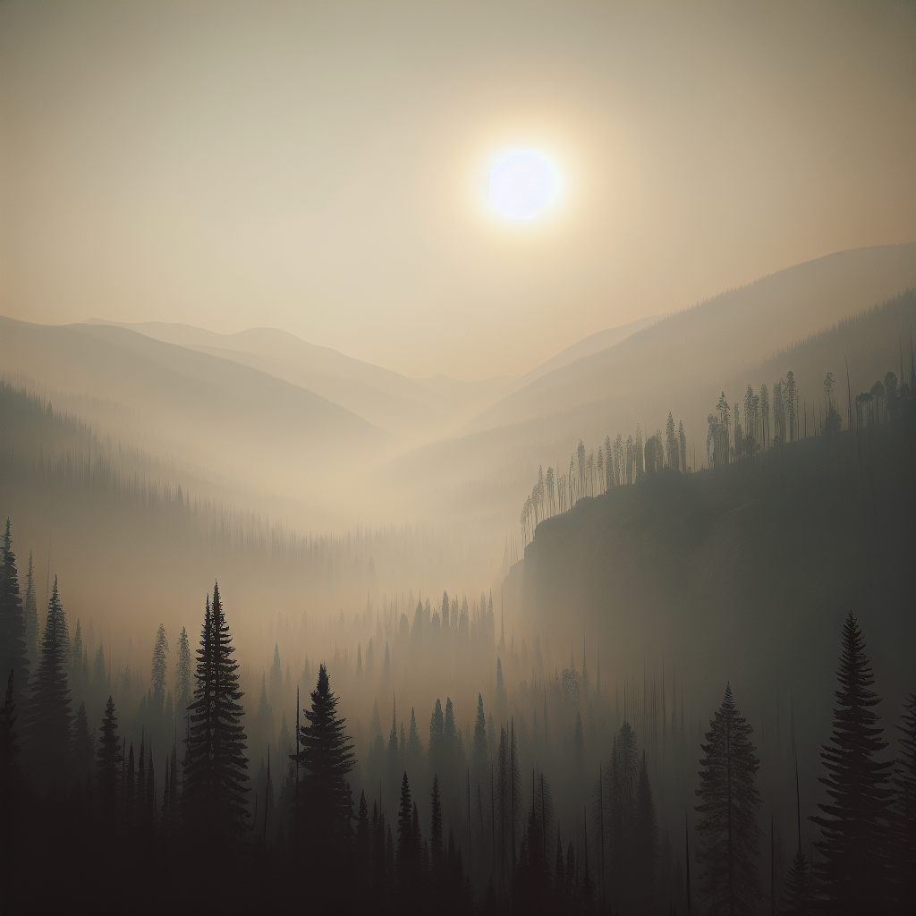 A smoky sky above a forest