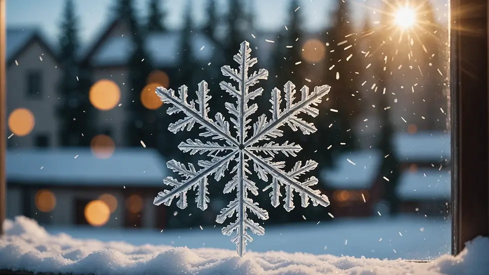 Close-up view of snowflakes forming on a window