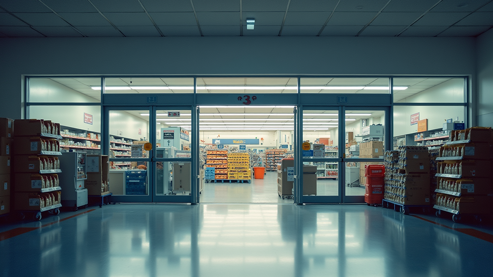 Eye-level view of Walmart store entrance during a lockdown
