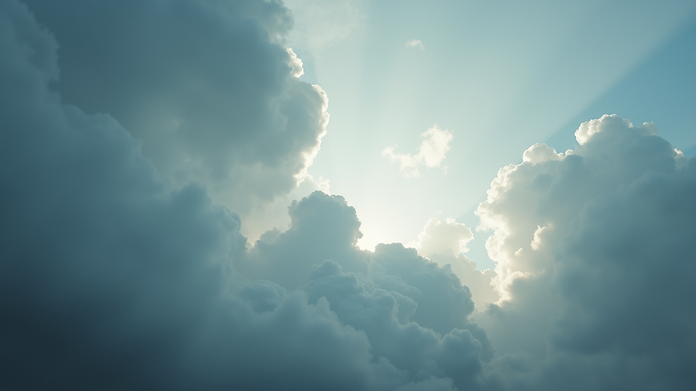 Wide angle view of a cloudy sky with hints of sunlight breaking through
