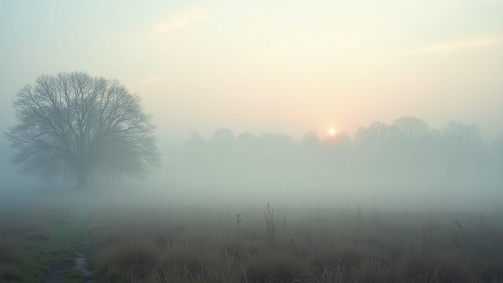 Eye-level view of a foggy morning landscape