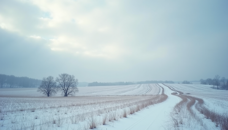 High angle view of a cloudy sky over a snow-dusted landscape