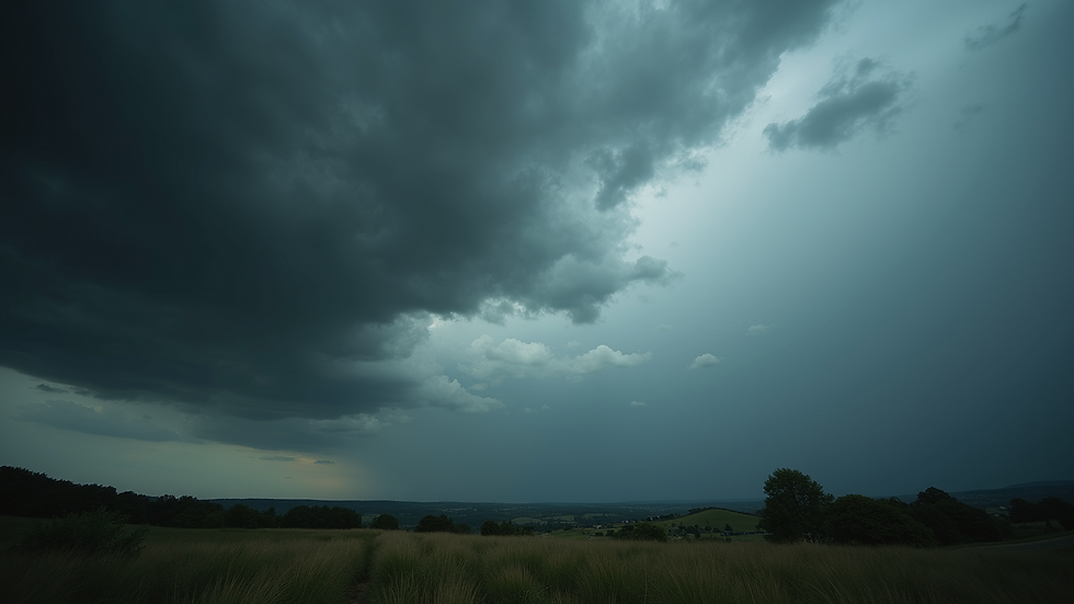 Wide angle view of dark clouds hinting at rain