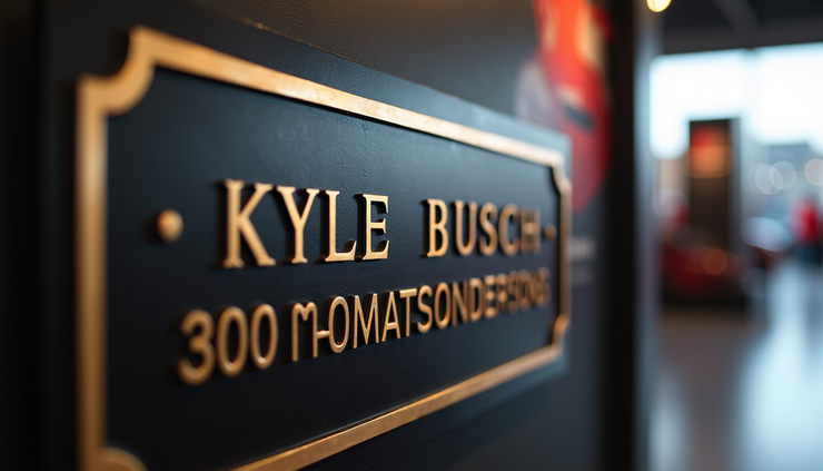 Close-up view of a commemorative plaque at a racing museum