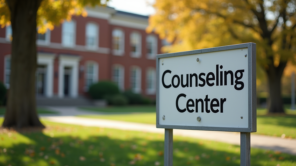 Close-up view of a counseling center sign on campus
