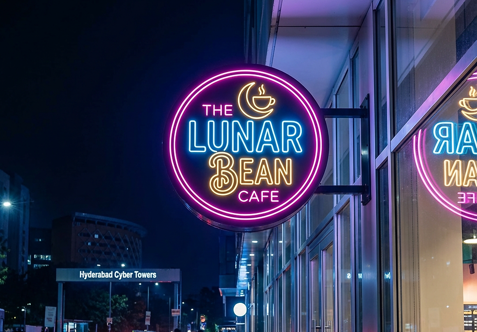 Firefly_Gemini Flash_generate a photo of neon sign board of a asthetic cafe, in hyderabad