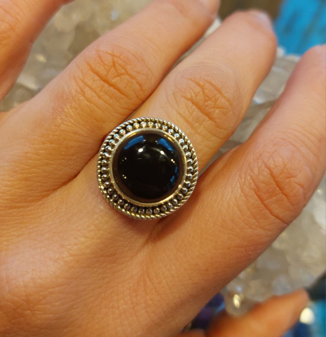 Bague réglable en Obsidienne