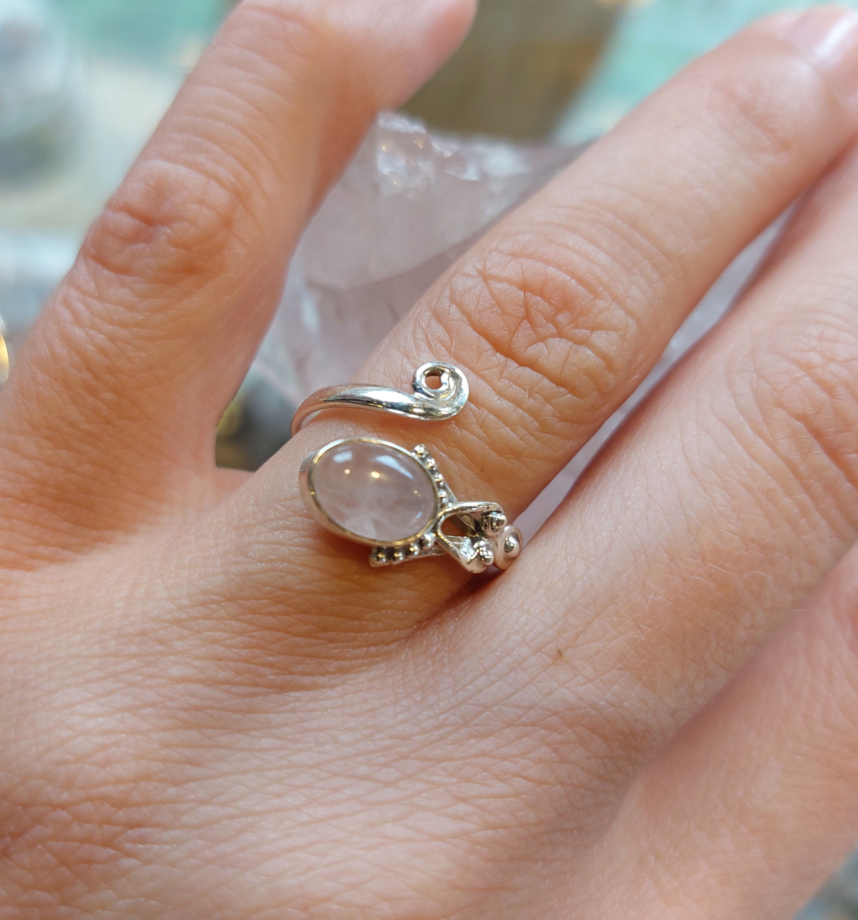 Bague réglable en Quartz rose